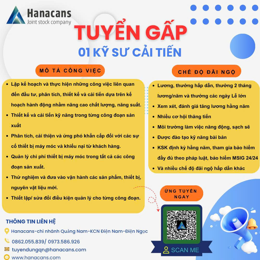 Tuyển dụng KỸ SƯ CẢI TIẾN